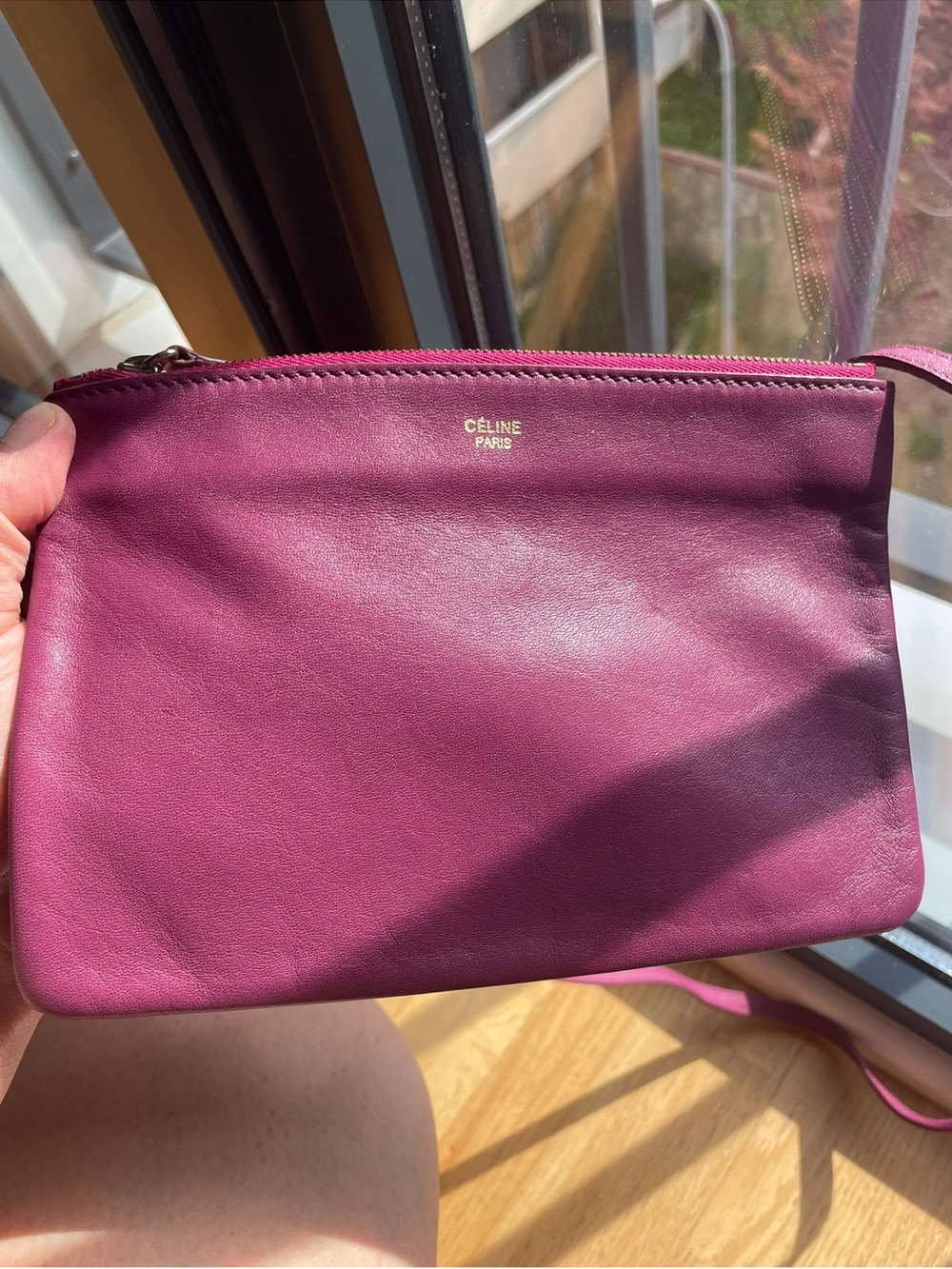 Celine Magenta Leather Wristlet Crossbody